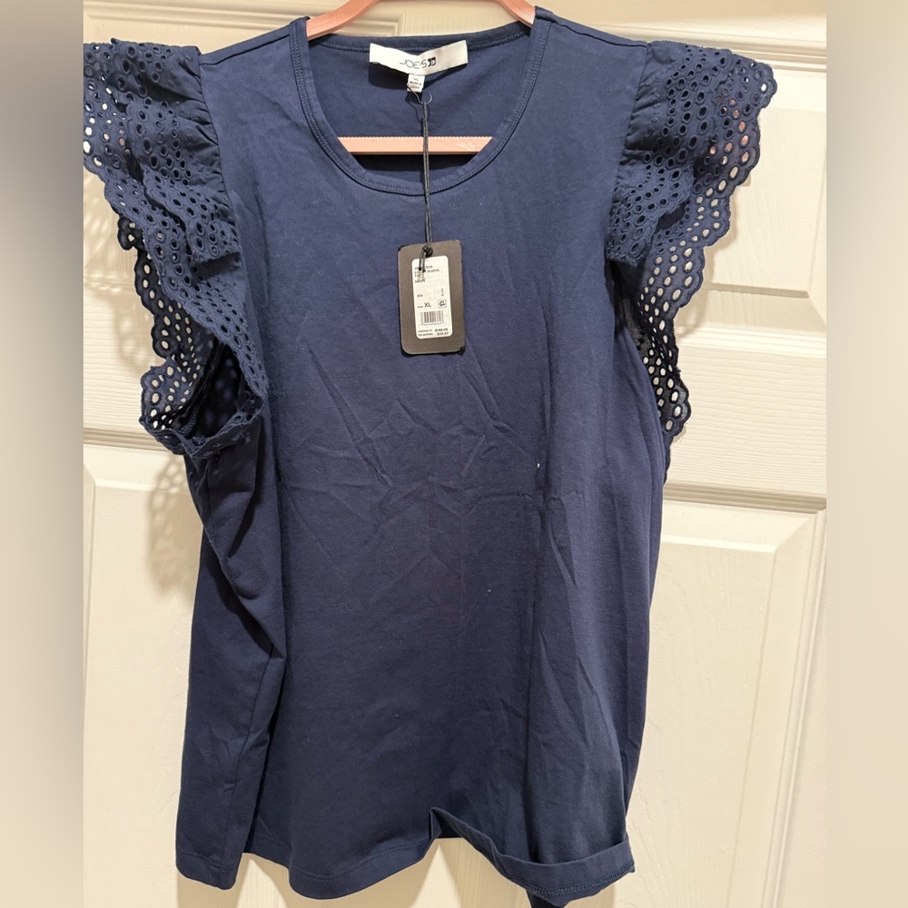 Joe's Jeans Navy Eyelet Flutter Sleeve Tank